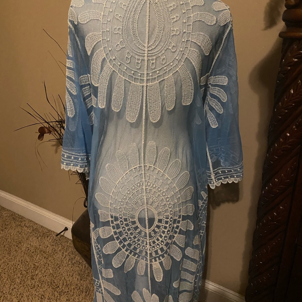 Blue, lace cover-up.